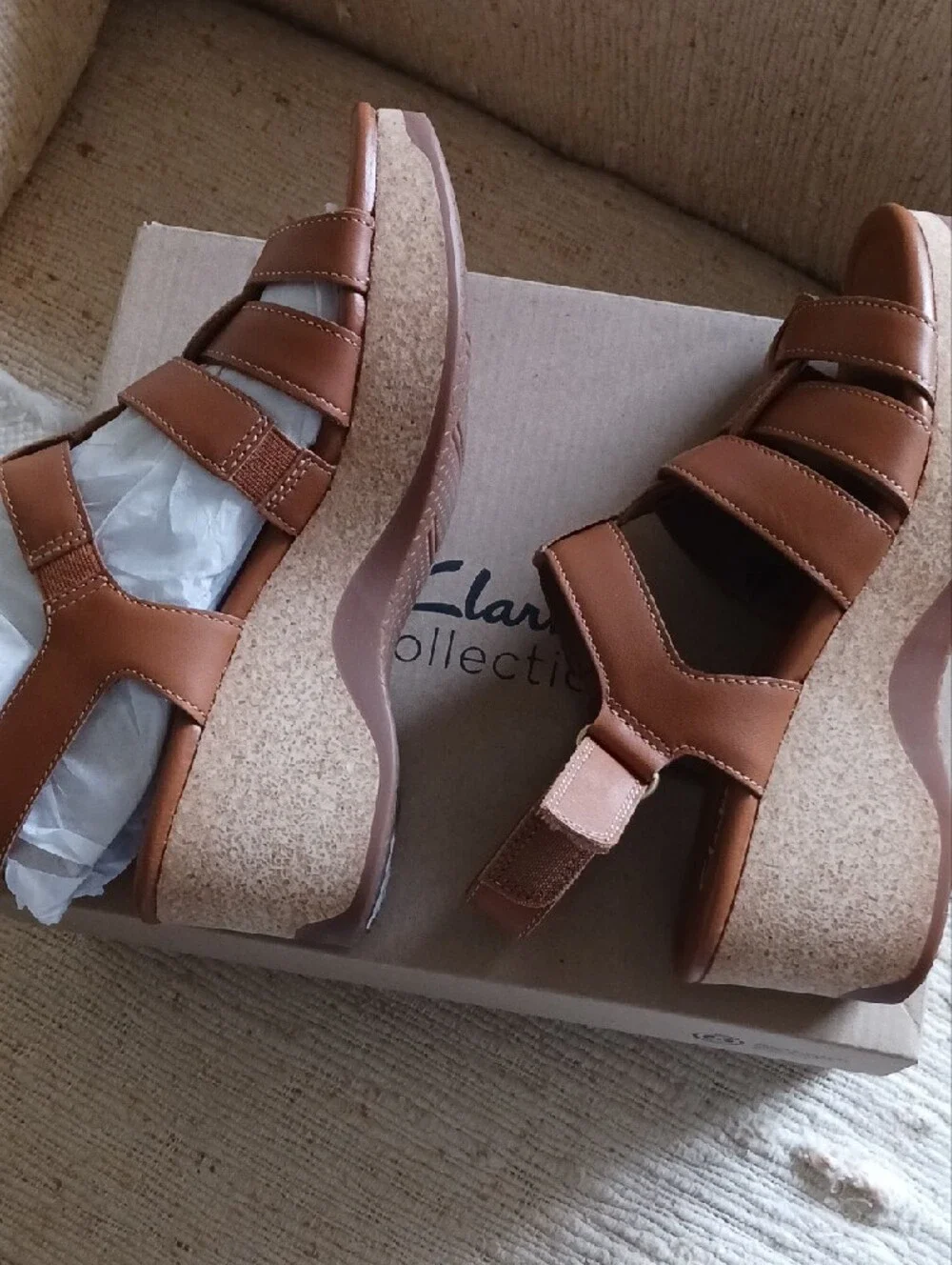 Clarks Brown Leather Strappy Wedge Sandals
